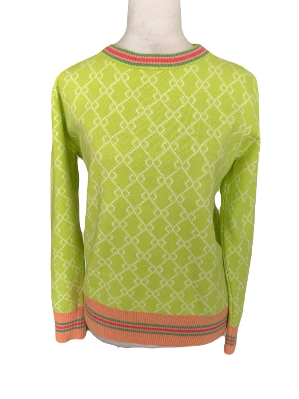 Frankie’s Melbourne Medium Lime Striped Trim Crew Neck Pullover Sweater Jumper